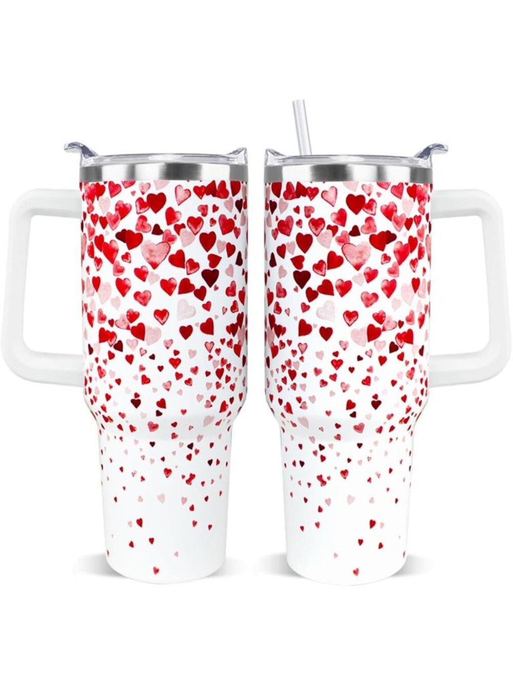 40oz Valentine's Day Tumbler | Heart Design Insulated Mug with Straw & Handle